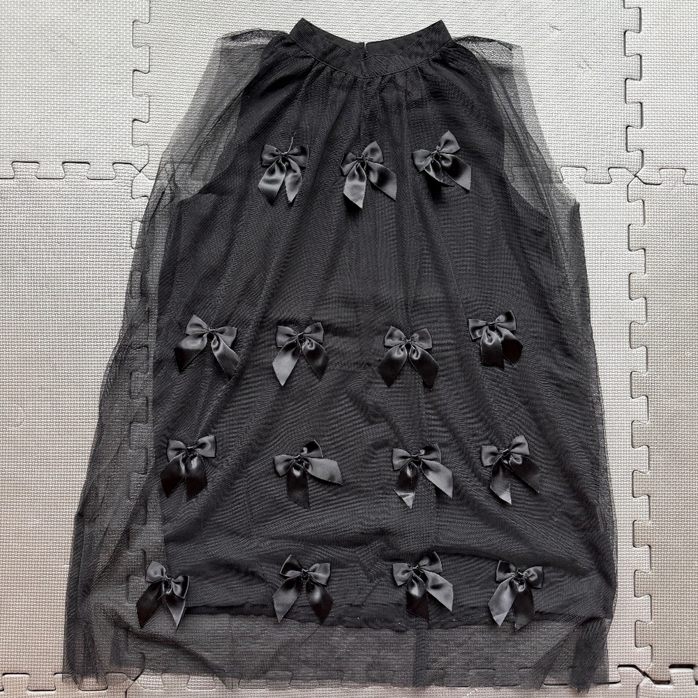 MUMU HOME Black Tulle Overlay Bow Dress